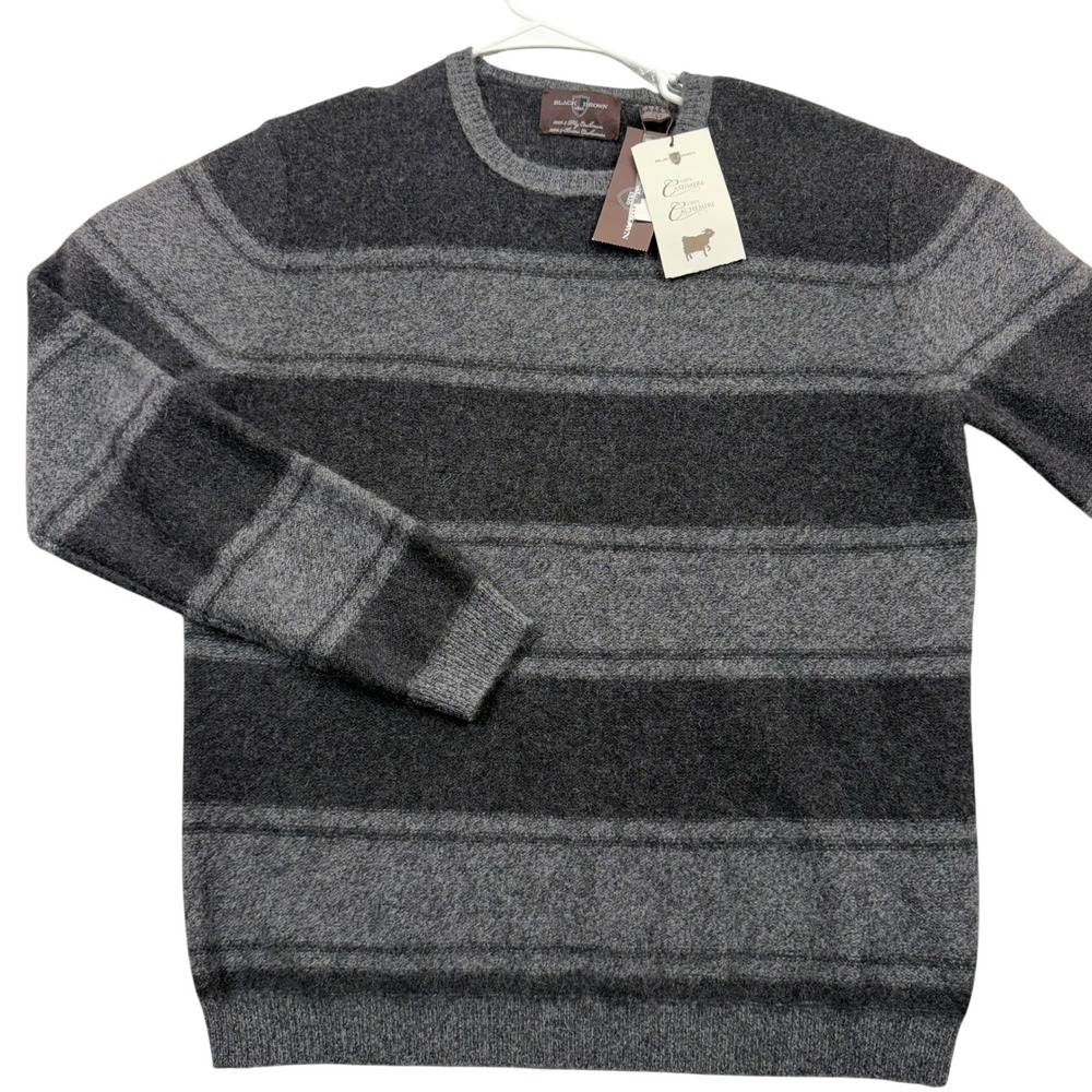 Black Brown 1826 Sweater Mens L Grey Striped 100% Cashmere Crew Neck NWT